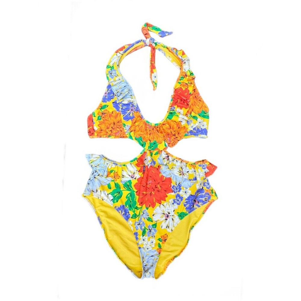 Aerie Monokini Swimsuit Large Yellow Multicolor Floral Tropical